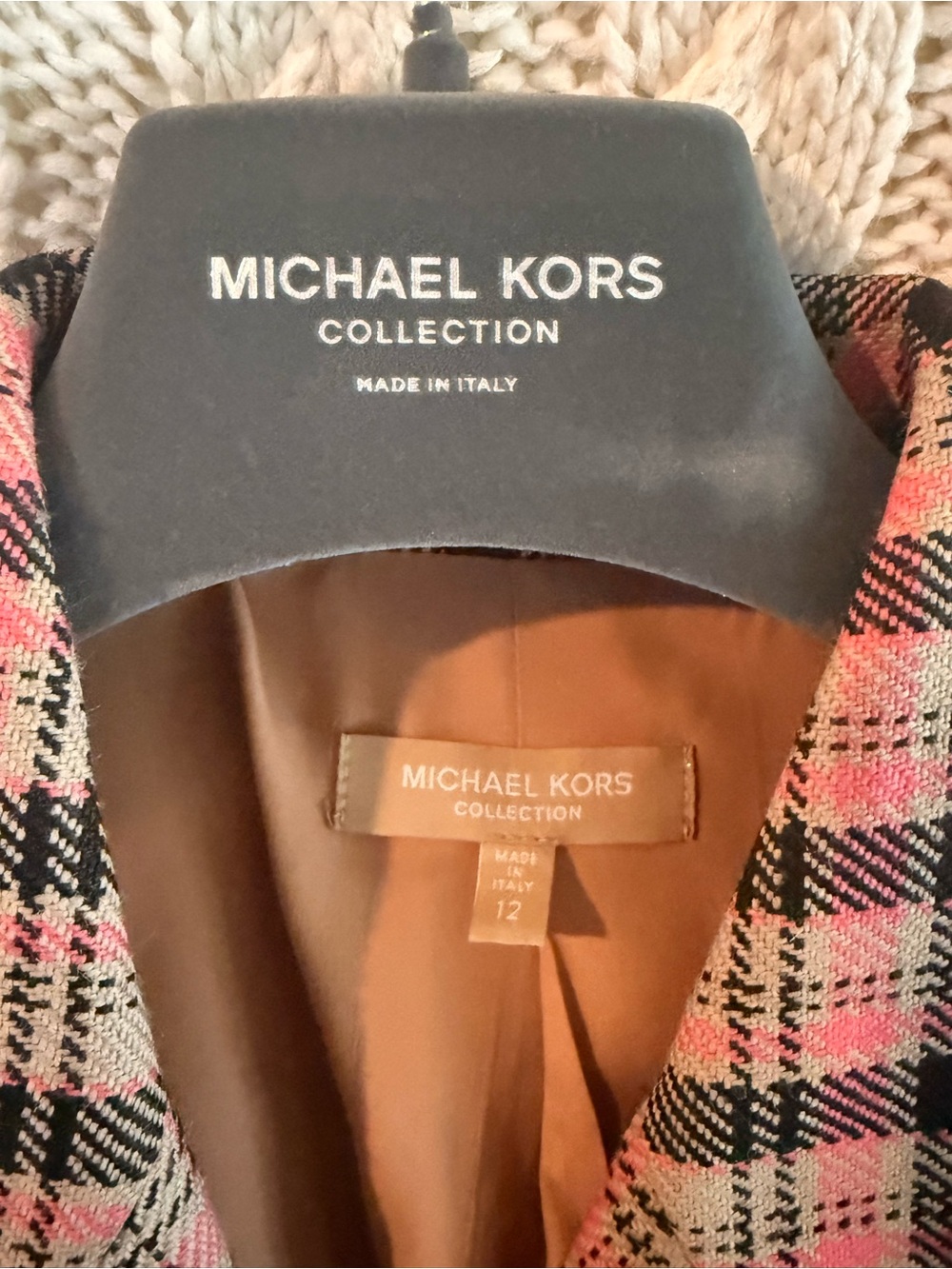 Michael Kors Collection Pink and Black Plaid Blazer